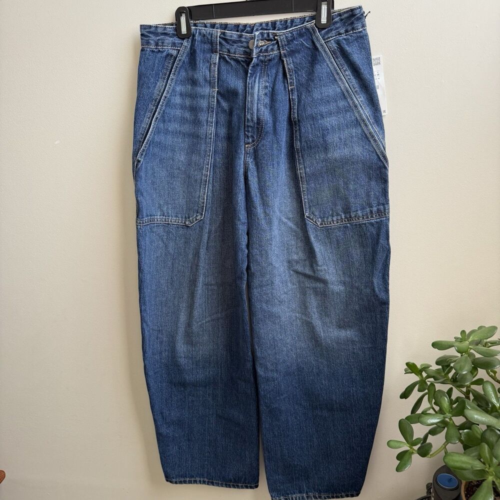 NWT ZARA Blue Denim Mid Waist Barrel Jeans US Size 6 New